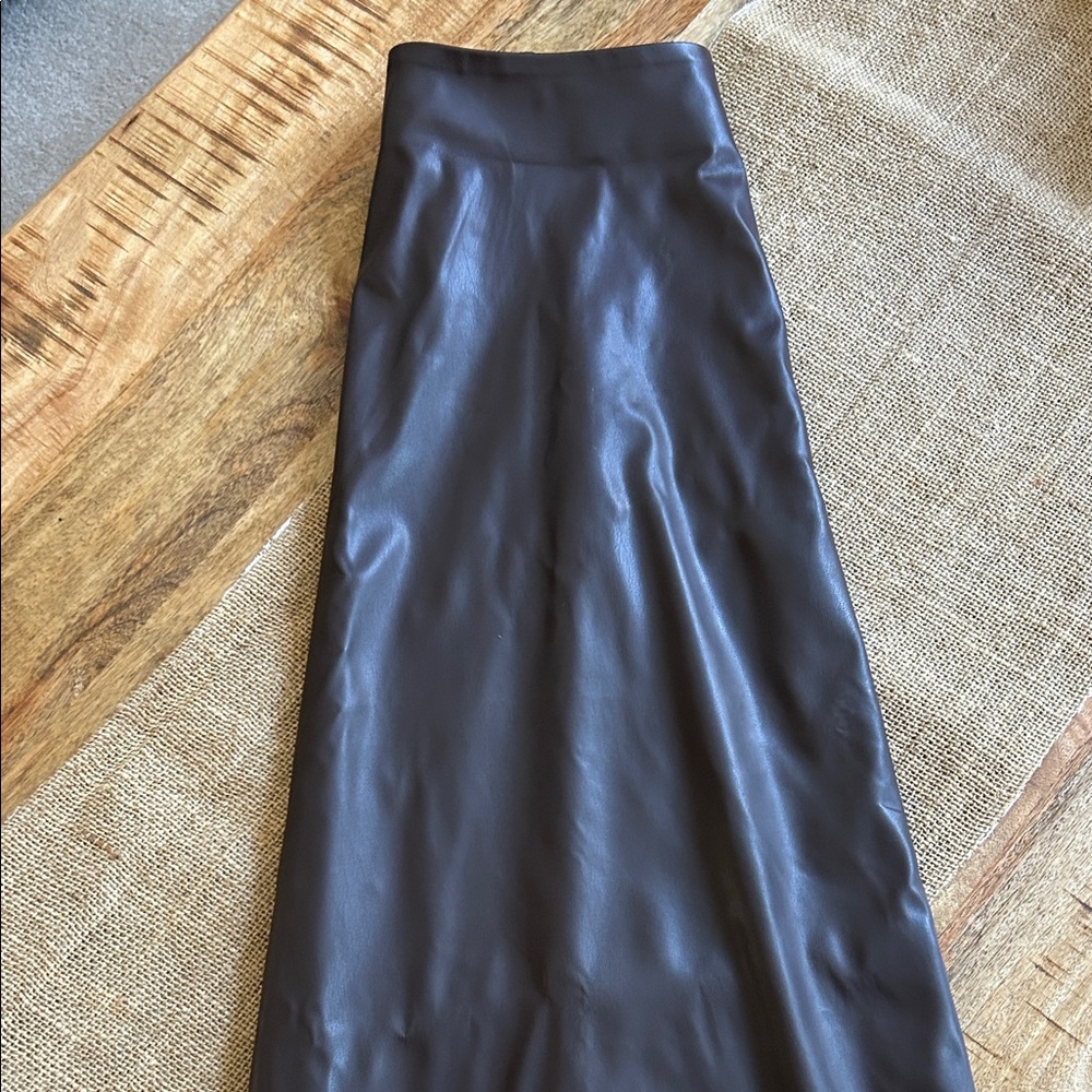Commense Black A-Line faux Leather Skirt